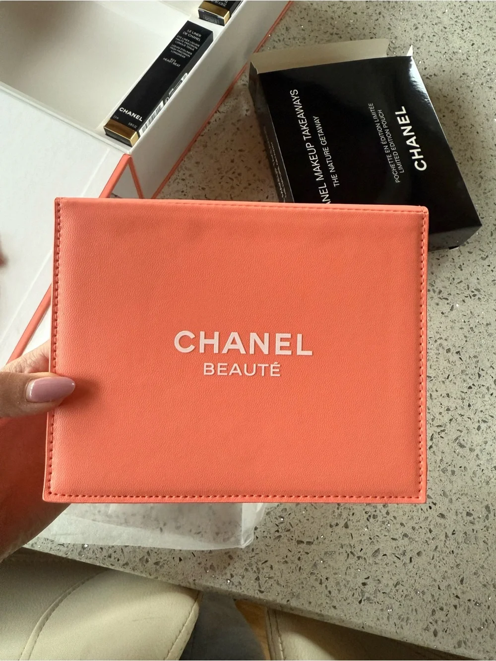 CHANEL Makeup Takeaways Pouch - Coral Orange Accent